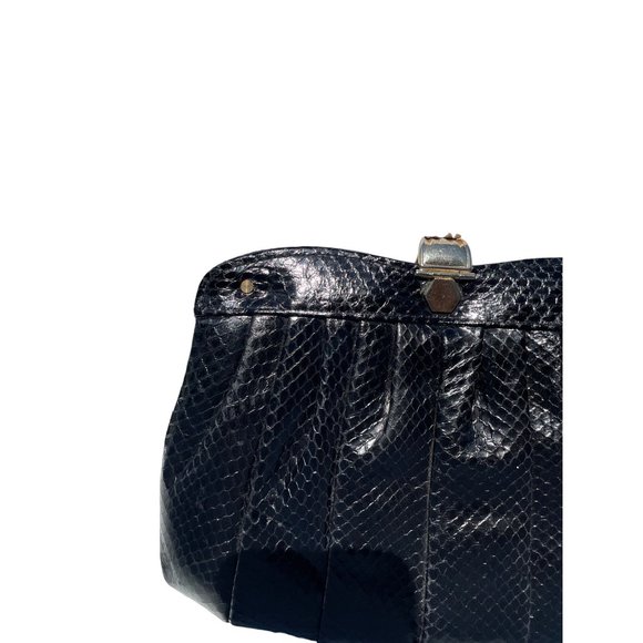 VINTAGE SNAKESKIN PURSE black gold crystals made in Hongkong - Picture 9 of 11
